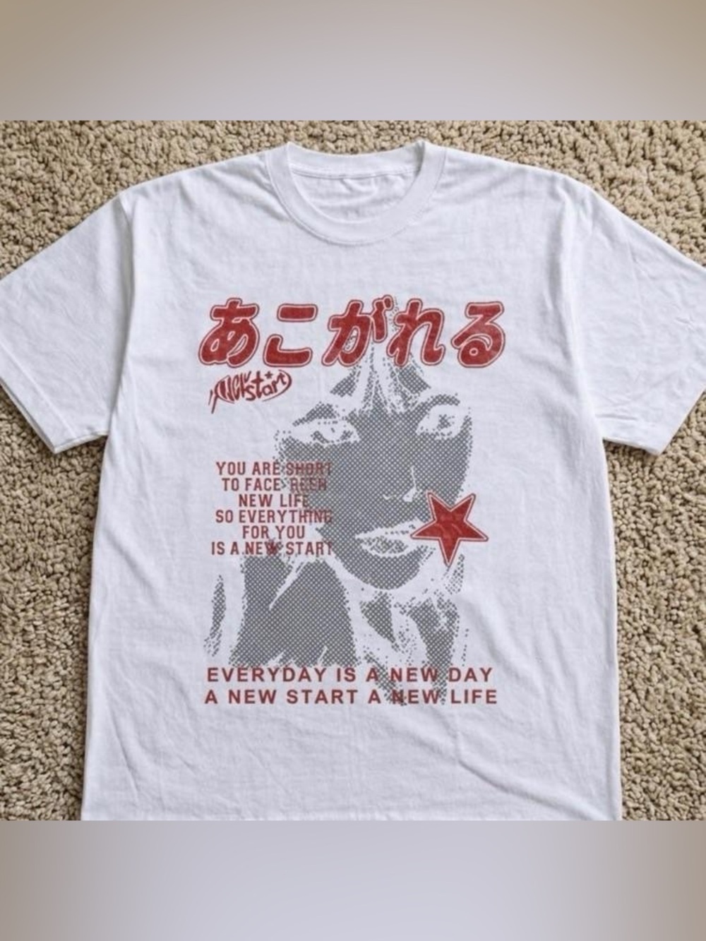 Japanese New Start White Graphic Tee Vintage Style